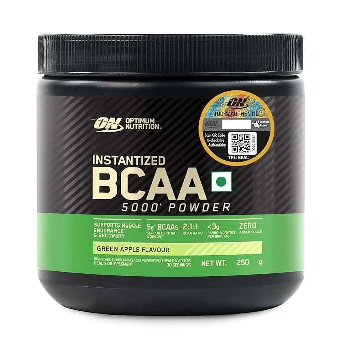 Optimum Nutrition BCAA, 5g BCAAs in 2:1:1 Ratio, 30 servings, For Muscle Recovery & Endurance, Intra workout, Informed Choice certified (250gm, Green Apple)