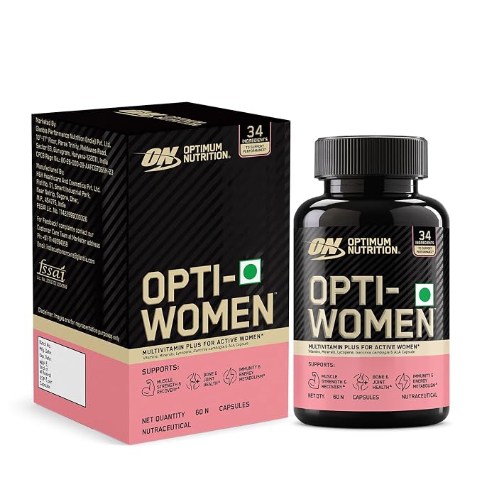 Optimum Nutrition (ON) Opti-Women Multivitamin Plus For Women | 60 capsules | 34 Performance Ingredients | Supports : Muscle Strength & Recovery, Joint & Bone Health, Overall Immunity & Energy, Healthy Metabolism | Designed in USA