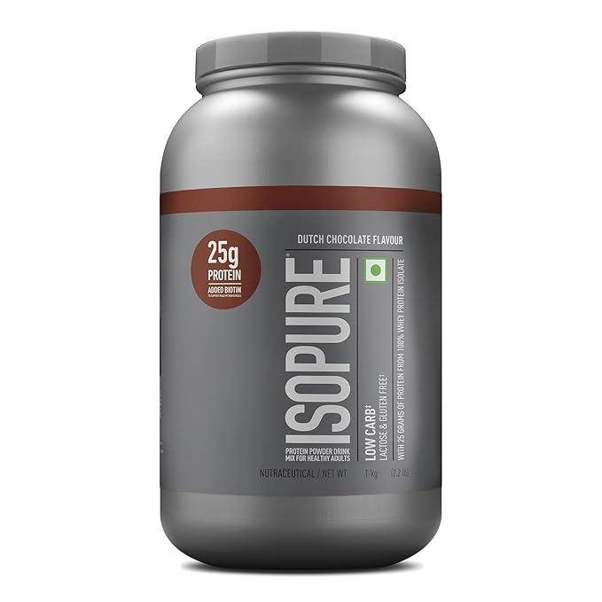 Isopure Whey Protein Isolate Powder with Vitamins for Immune Support & Biotine- 2.20 lbs, 1 kg (Dutch Choc), Lactose-Free, Gluten-Free, Veg protein for Men & Women.