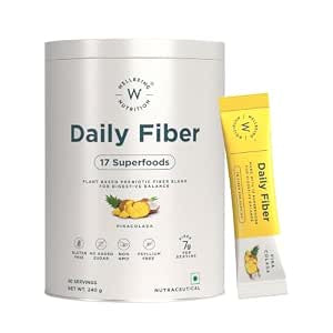 WELLBEING NUTRITION Daily Fiber Powder|Weight Management, Manages Sugar Control, Bloating, Constipation & Acidity Relief|Organic Prebiotic Digestive Fiber Supplement|Vanilla Berry|30 Servings, 1 count