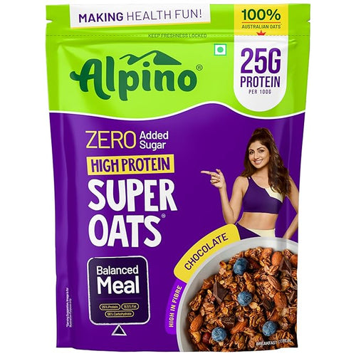 ALPINO 25% High Protein Super Oats Chocolate 1kg – Rolled Oats, Natural Peanut Butter, Cocoa Powder, Nuts & Seeds – 25g Protein, Source of Dietary Fibre & Healthy Fats, No Added Sugar & Salt