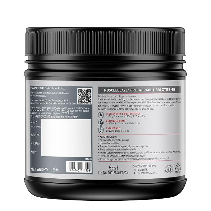 MuscleBlaze Pre Workout 200 Xtreme, Fruit Punch, 200g