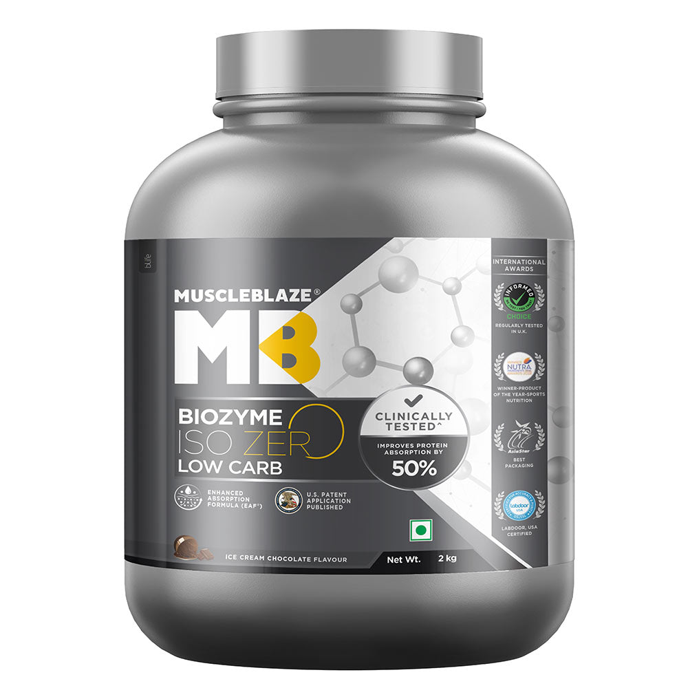 MuscleBlaze Biozyme Iso-Zero Whey Protein Isolate Powder, 2kg (4.4lbs)