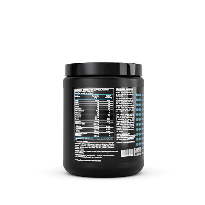 One Science Nutrition Advanced BCAA Powder | 5000mg BCAA, 3000mg L-Citrulline, 3000mg L-Glutamine 300g (30 Servings, Peach Mango)
